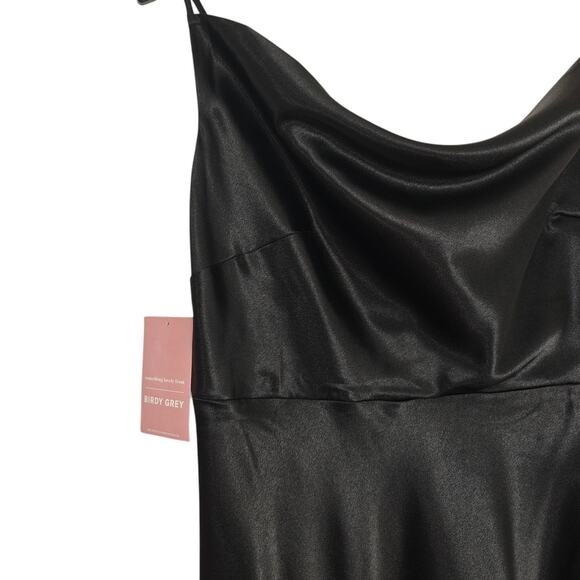 Birdy Grey Dress Gown Size XL Black Shiny Satin Slit Goth Whimsigoth Evening NWT - Picture 3 of 9